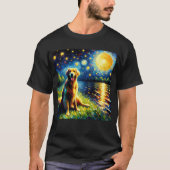 星空の夜フラットコートレトリエバードッグバンゴッホ Tシャツ (正面)