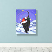 星空の夜ブラックキャットクリスマス キャンバスプリント (インサイチュ (ウッドフロア))