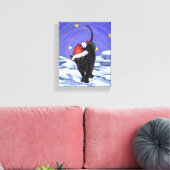 星空の夜ブラックキャットクリスマス キャンバスプリント (インサイチュ (リビング))