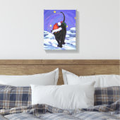 星空の夜ブラックキャットクリスマス キャンバスプリント (インサイチュ (寝室))