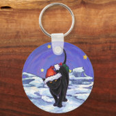 星空の夜ブラックキャットクリスマス キーホルダー (正面)