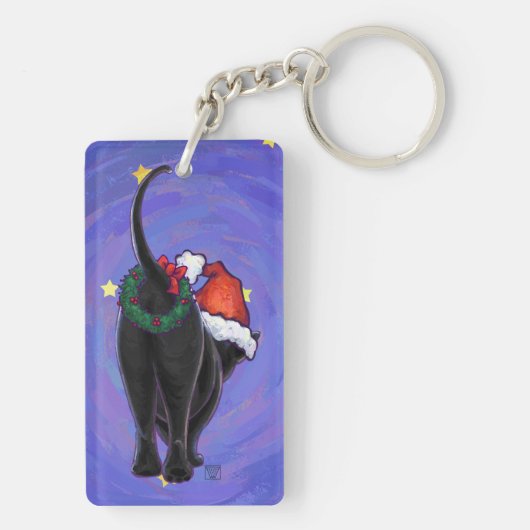 星空の夜ブラックキャットクリスマス キーホルダー (裏面)