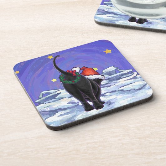 星空の夜ブラックキャットクリスマス コースター (左側)