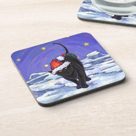 星空の夜ブラックキャットクリスマス コースター (左側)