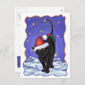 星空の夜ブラックキャットクリスマス シーズンポストカード (正面/裏面)