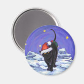 星空の夜ブラックキャットクリスマス マグネット (正面/裏面)