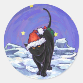 星空の夜ブラックキャットクリスマス ラウンドシール