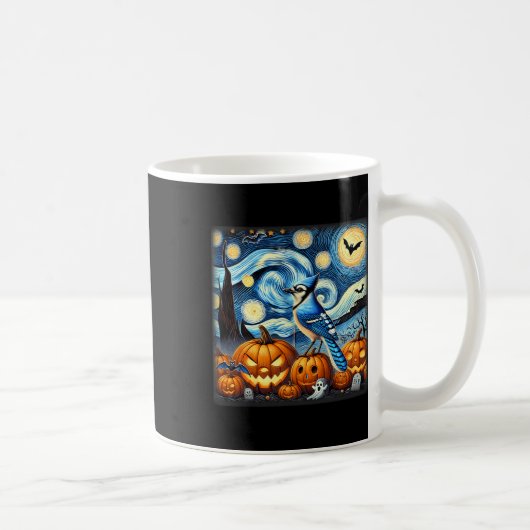 星空の夜ブルージェイHalloween コーヒーマグカップ (右)