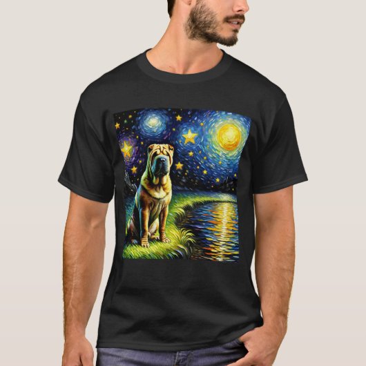 星空の夜中国のシャール – ペイ犬ファンゴッホ恋人 Tシャツ (正面)
