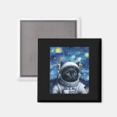 星空の夜宇宙猫宇宙飛行士アート マグネット (正面/裏面)