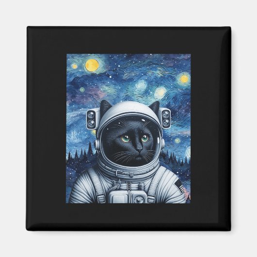 星空の夜宇宙猫宇宙飛行士アート マグネット (正面)