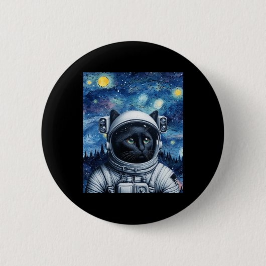 星空の夜宇宙猫宇宙飛行士アート 缶バッジ (正面)