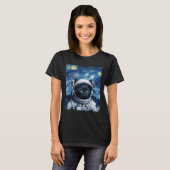 星空の夜宇宙猫宇宙飛行士アート Tシャツ (正面フル)