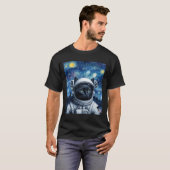 星空の夜宇宙猫宇宙飛行士アート Tシャツ (正面フル)