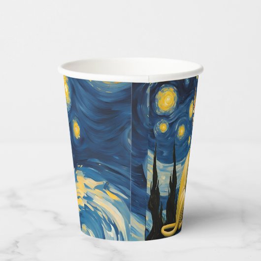 星空の夜小妖精や小人スフィンクス猫アートパーティー用品 紙コップ (右)