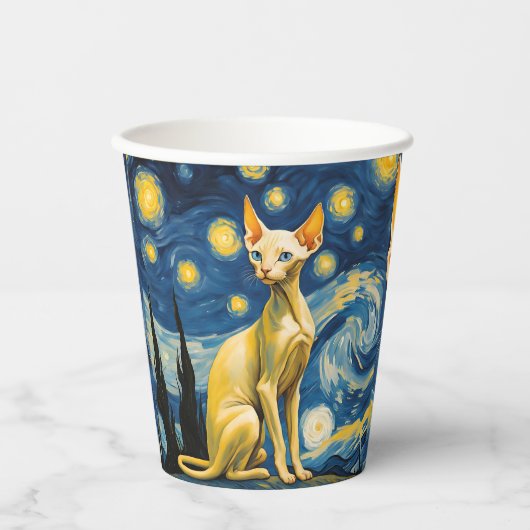 星空の夜小妖精や小人スフィンクス猫アートパーティー用品 紙コップ (正面)