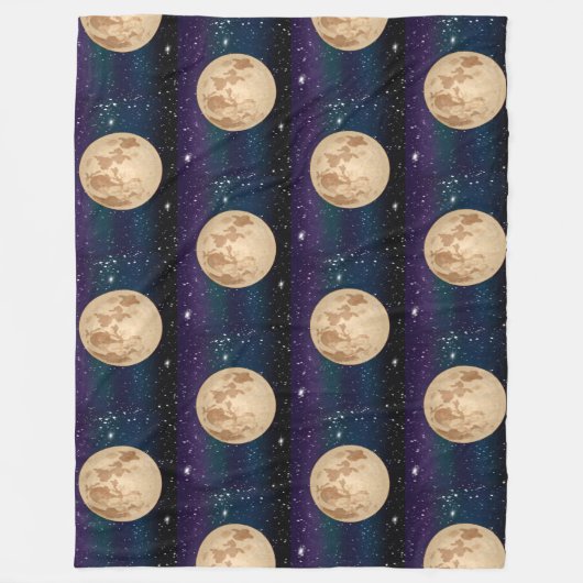 星空の夜手描きの満月 フリースブランケット (正面)