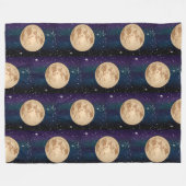 星空の夜手描きの満月 フリースブランケット (正面(横))