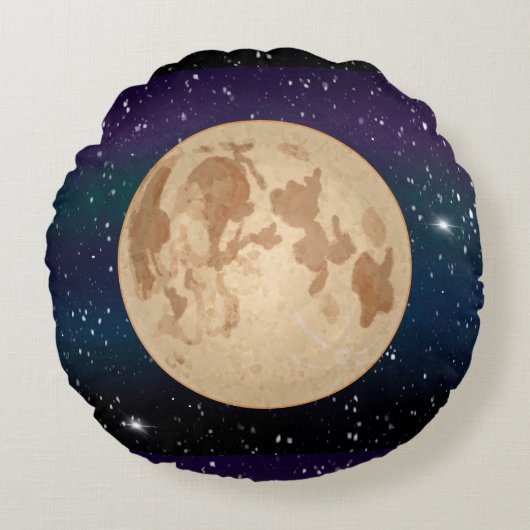 星空の夜手描きの満月 ラウンドクッション (正面)