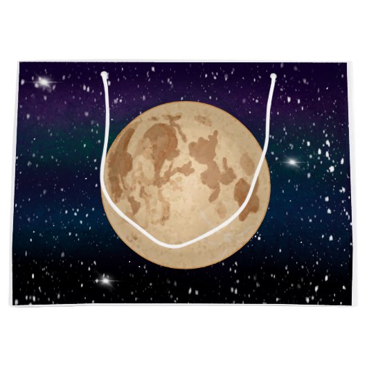 星空の夜手描きの満月 ラージペーパーバッグ (正面)