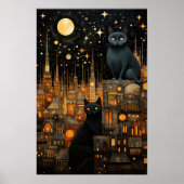 星空の夜猫たち – コズミックシティルーフトップアート ポスター (正面)