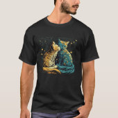星空の夜猫ファンゴッホ猫おもしろいカップル猫ロー Tシャツ (正面)
