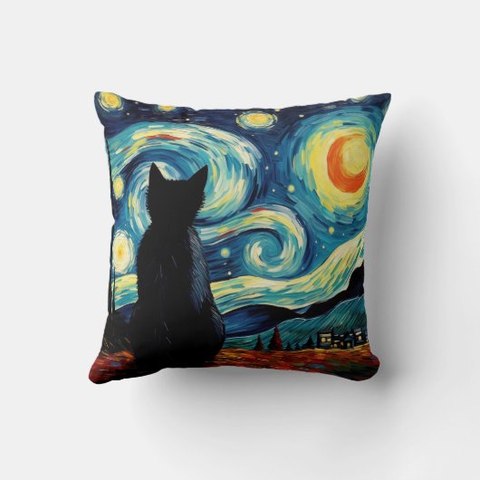 星空の夜猫 クッション (裏面)