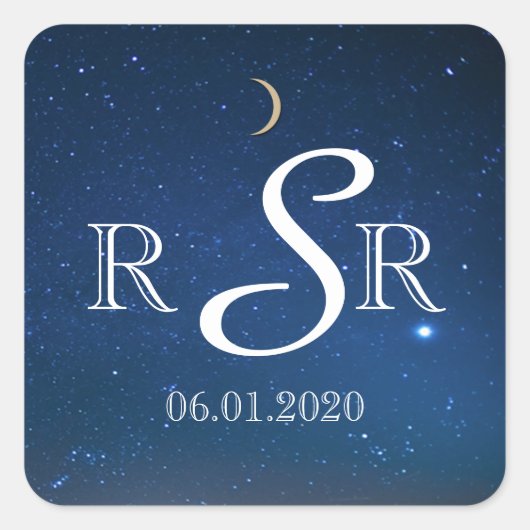 星空の夜結婚のモノグラム スクエアシール (正面)