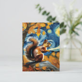 星空の夜葉書に描かれた愛らしいリス ポストカード (スタンド正面)