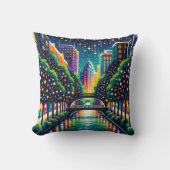 「星空の夜街並み：サンアントニオ・リバーウォーク」 クッション (正面)