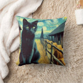 星空の夜黒猫の緑の目 クッション (ブランケット)