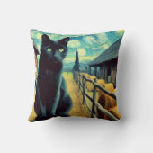 星空の夜黒猫の緑の目 クッション (裏面)