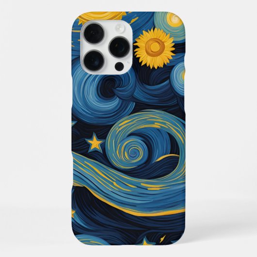星空の夜、ひまわりの花に出会う iPhoneケース (裏面)