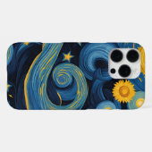 星空の夜、ひまわりの花に出会う iPhoneケース (裏面横)