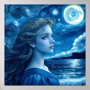 星空の夜🌌 – ギリシャ女神ファンタジーポスター#12 ポスター