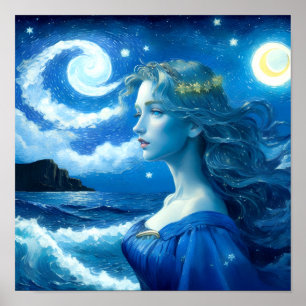星空の夜🌌 – ギリシャ女神ファンタジーポスター#3 ポスター