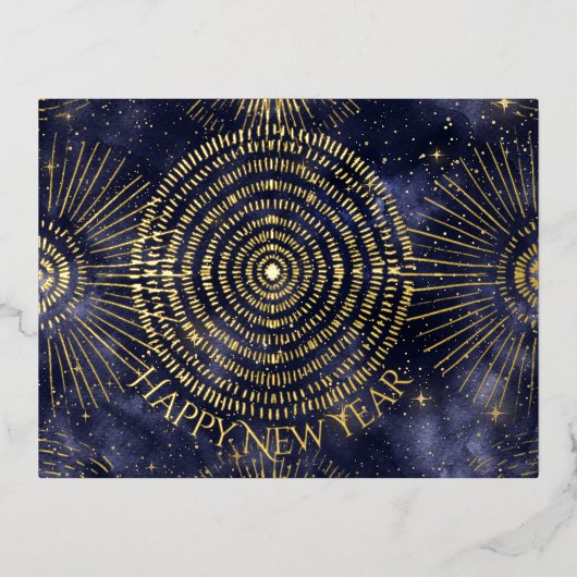 星空の夜 ゴールドスターバーストパターン 箔シーズンポストカード (正面)