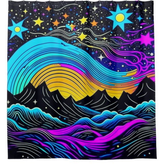 星空の夜 シャワーカーテン (正面)