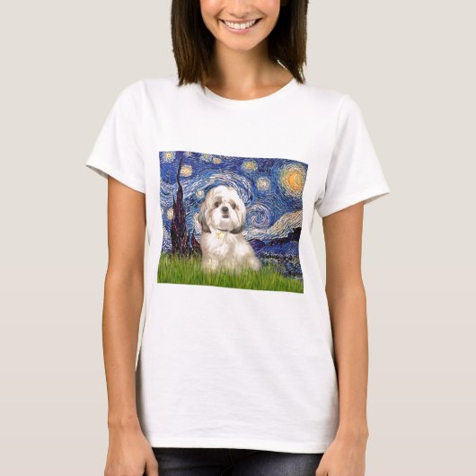 星空の夜 – シーズー(犬)Tzu (Y) Tシャツ (正面)