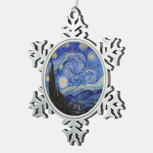 星空の夜:セントレミーbyヴィンセント・ヴァン・ゴッホ スノーフレークピューターオーナメント (右)