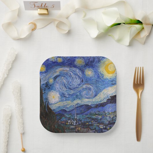 星空の夜：セントレミーbyヴィンセント・ヴァン・ゴッホ ペーパープレート (ウェディング)