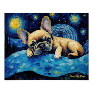 星空の夜 – ブルフランスのドッグ003 - Qian wan G ポスター