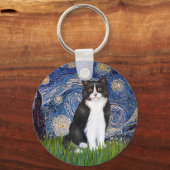 星空の夜 – 白黒猫 キーホルダー (正面)