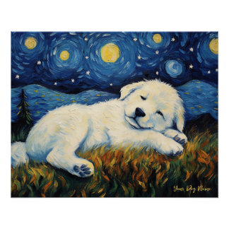 星空の夜 – 素晴らし Pyrenees Puppy Dog 002 - ポスター