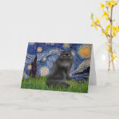星空の夜 – 黒ペルシャ猫 カード (黄色い花)