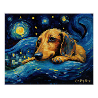 星空の夜 – Dachshund Dog 002 - Qian wan Go ポスター