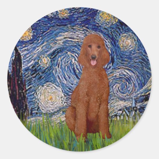 星空の夜 – Dark Red Standard Poodle #1 ラウンドシール (正面)