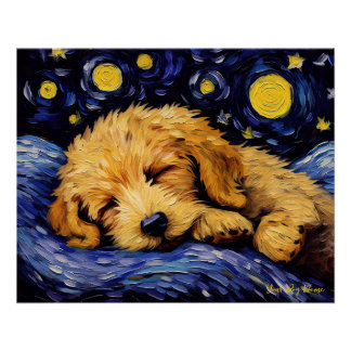星空の夜 – Goldendoodle Dog 001 - Qian wan ポスター