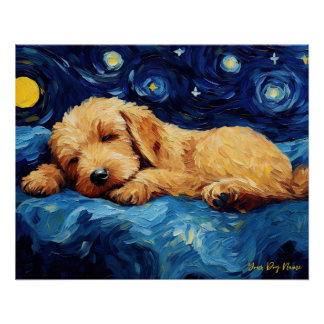 星空の夜 – Goldendoodle Dog 002 - Qian wan ポスター