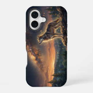 星空の天の川の下の孤狼 iPhone 16ケース